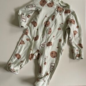 Carter's Mint and Brown Milk & Cookies Footie Pajamas Dual Zipper 3 Month